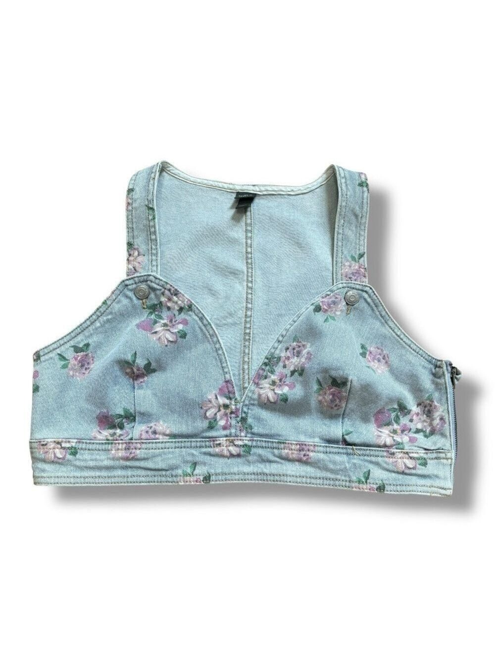 NWOT Wild Fable Light Wash Floral Blue Pink Denim Vest - Size Large - Picture 3 of 9